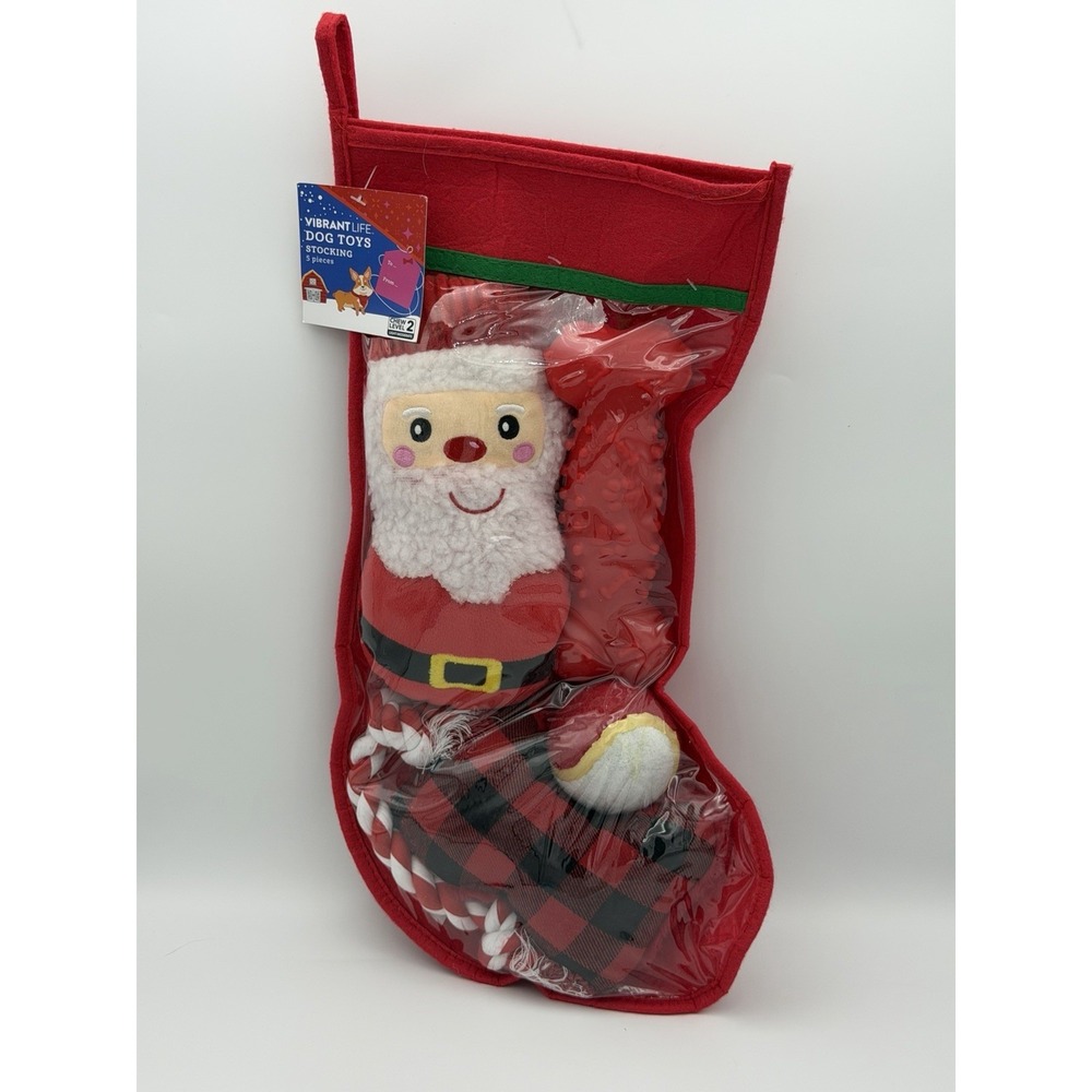 Vibrant Life 5 Pc Dog Toy Stocking Holiday Christmas Gift Set Red Chew Level 2